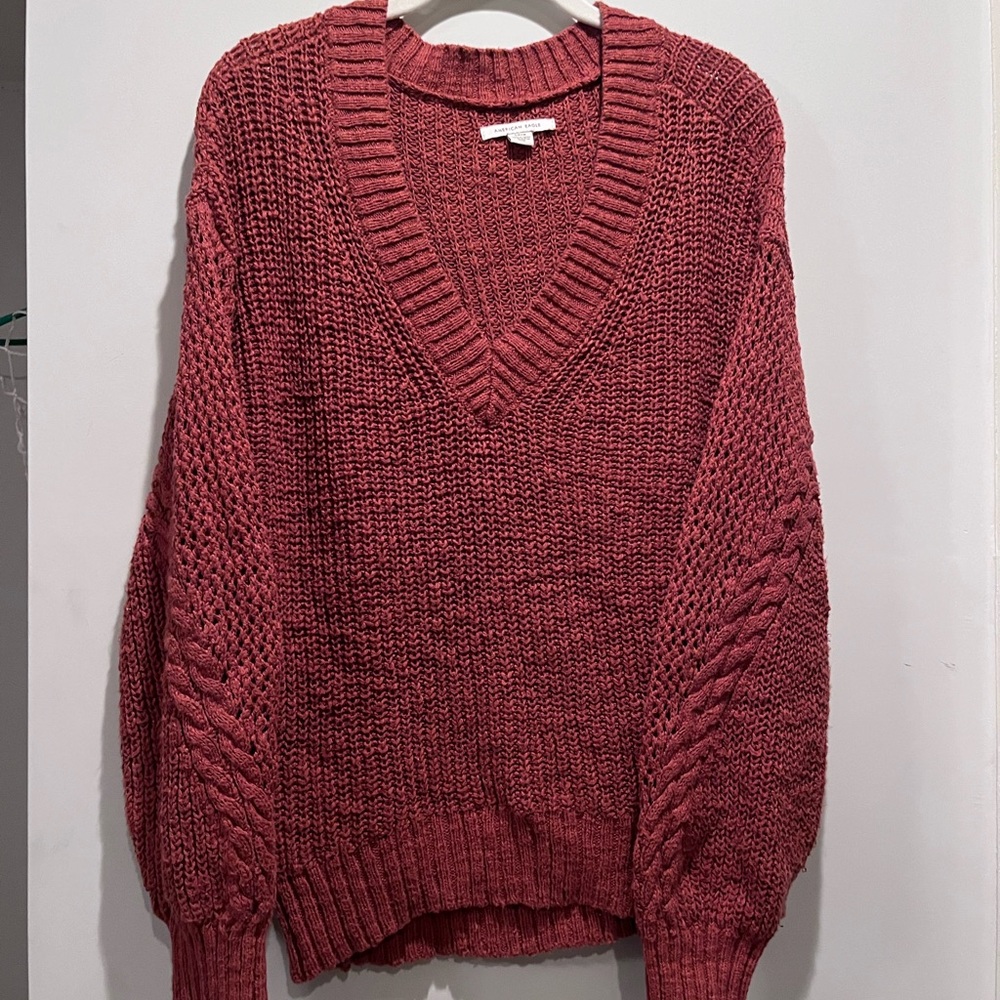 American Eagle Outfitters Dark Orange V-Neck Sweater